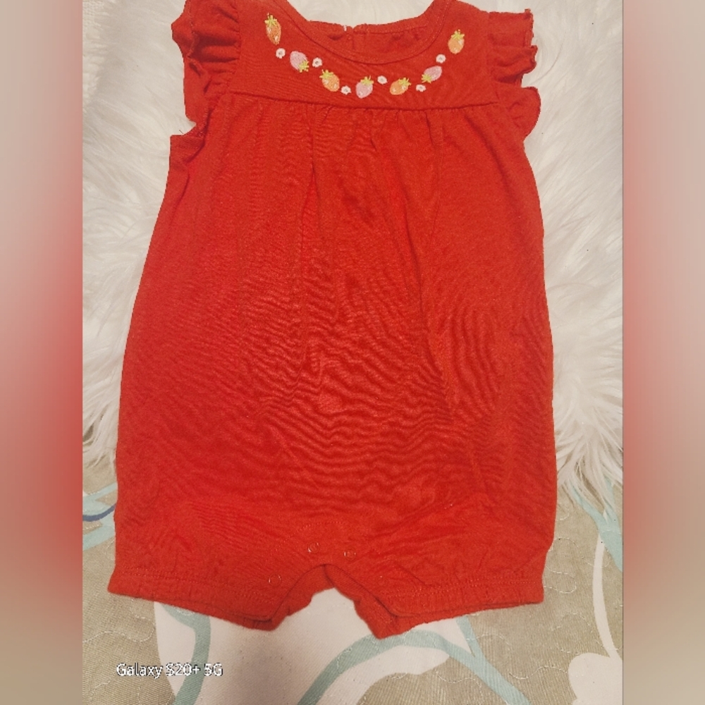 Red Baby Romper with Embroidered Details